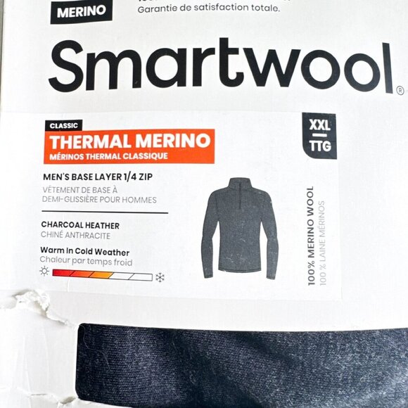 Smartwool Thermal Merino Men's Base Layer 1/4 Zip Charcoal Grey  XXL - Picture 3 of 4
